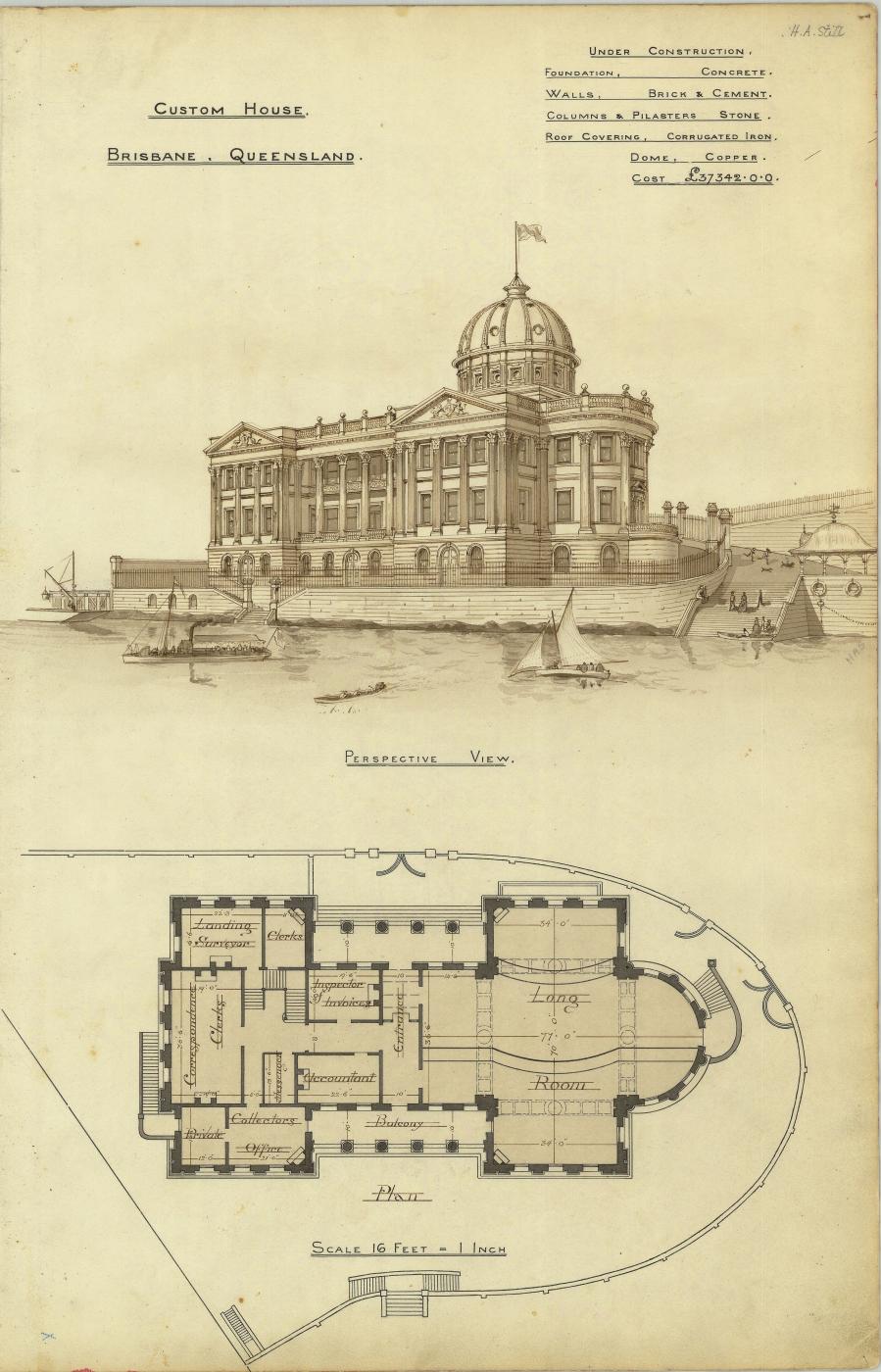 architectural-plan-and-perspective-drawing-of-brisbane-customs-house-queen-street-brisbane-q